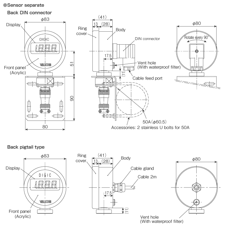 External dimensions Sensor separate