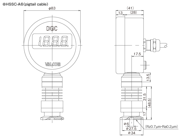 External dimensions HSSC-A6(Pigtail)