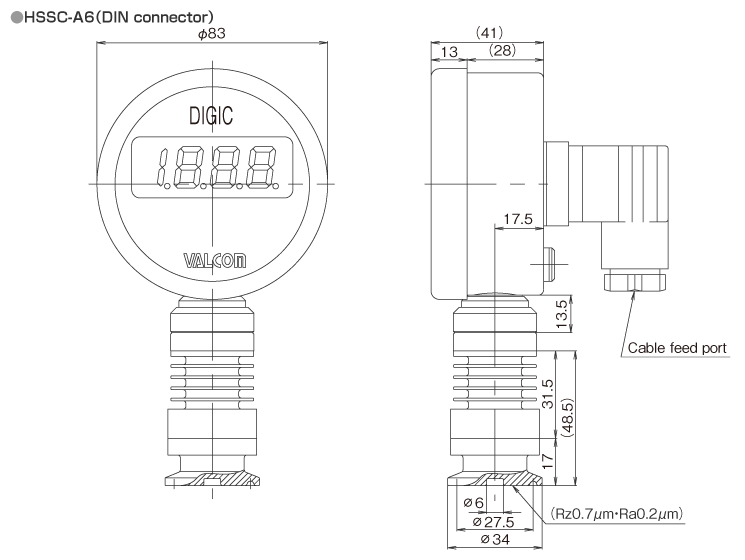 External dimensions HSSC-A6(DIN connector)