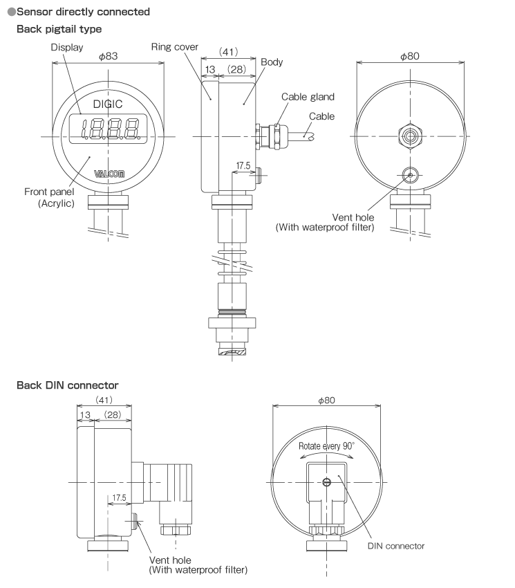 External dimensions Sensor directly connected
