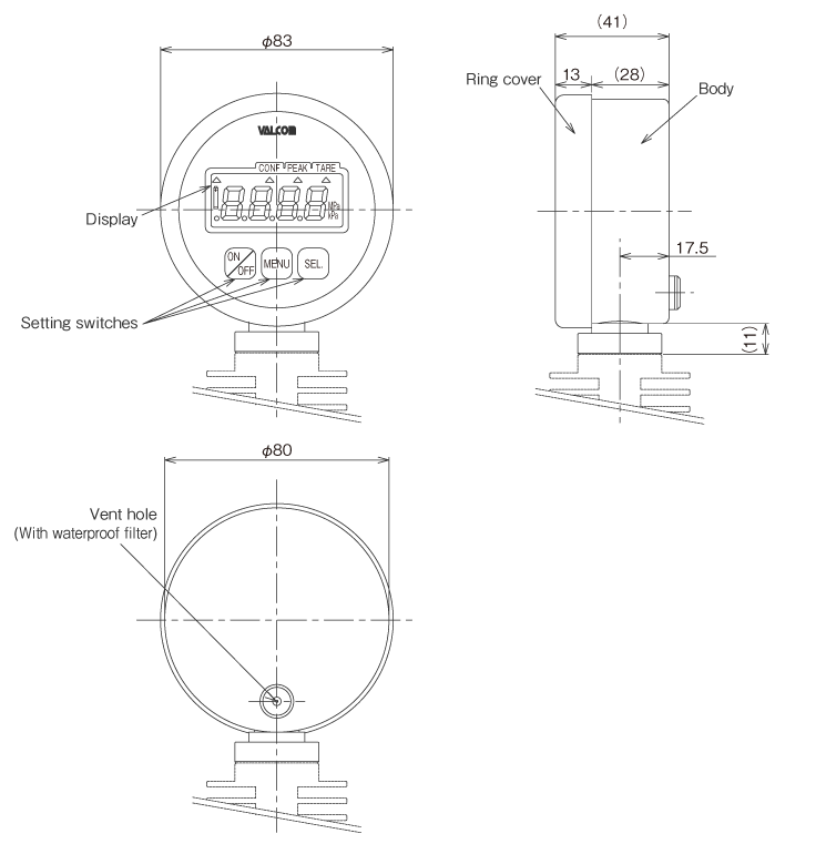 External dimensions Sensor directly attached type