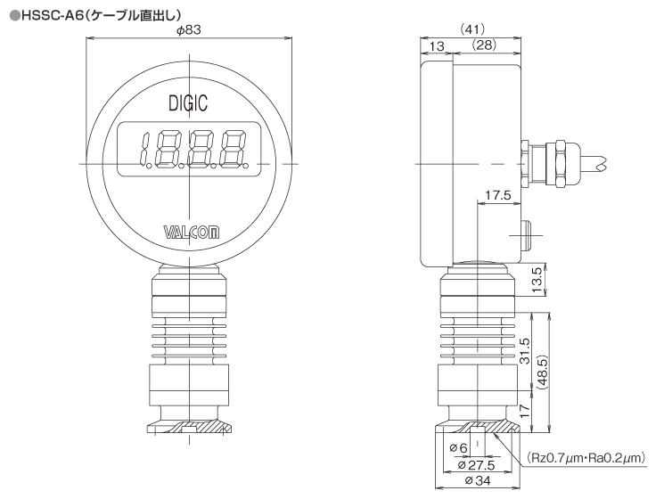 外形寸法図 HSSC-A6（ケーブル直出し）